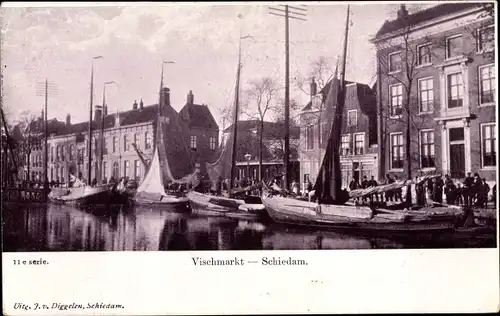 Ak Schiedam Südholland Niederlande, Vischmarkt