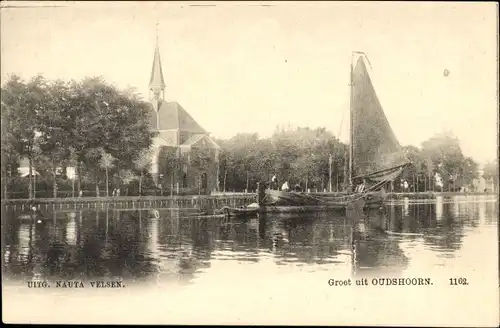 Ak Oudshoorn Südholland Niederlande, Segelboot, Kirche