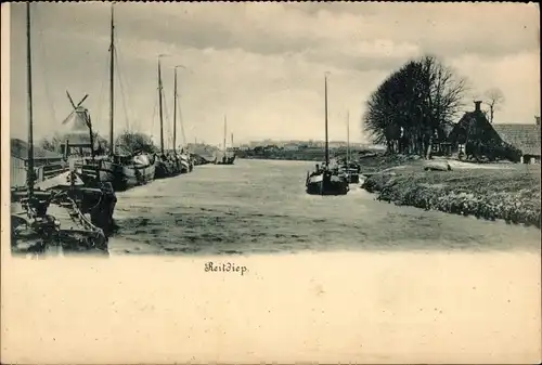 Ak Reitdiep Rotterdam Südholland Niederlande, Kanalpartie, Boote, Mühle