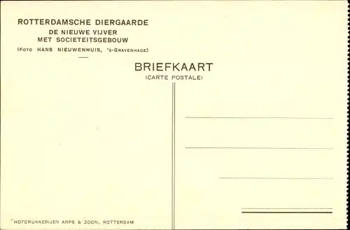 Ak Rotterdam Südholland Niederlande, Rotterdamsche Diergaarde, Vijver, Societeitsgebouw