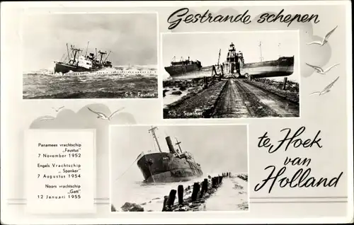 Ak Hoek van Holland Rotterdam Südholland Niederlande, Gestrande schepen, S.S. Faustus, Spanker