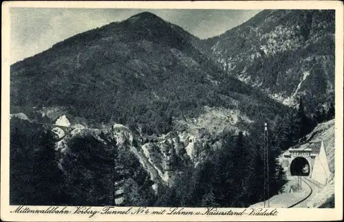 Ak Tirol, Mittenwaldbahn Vorberg-Tunnel, Lehnen Kaiserstand-Viadukt