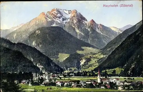 Ak Mayrhofen Zillertal Tirol, Panorama, Ort, Gebirge
