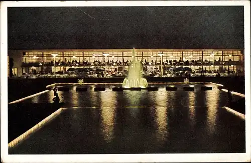 Ak Essen im Ruhrgebiet, Gruga, Wasserterrassen, beleuchtet, Nachtansicht