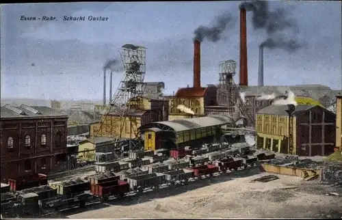 Ak Essen Ruhr, Blick auf den Schacht Gustav, Wagen