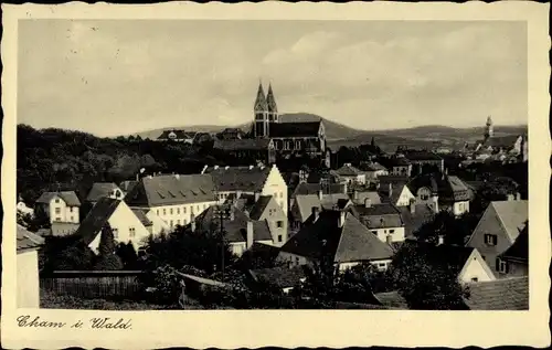 Ak Cham in der Oberpfalz, Ortsansicht, Kirche