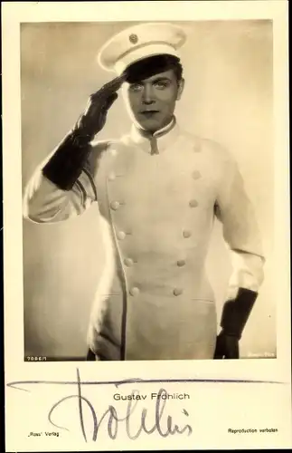 Ak Schauspieler Gustav Fröhlich, Filmkostüm, Marineuniform, Autogramm