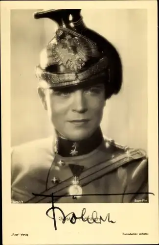 Ak Schauspieler Gustav Fröhlich, Portrait in Uniform, Filmkostüm, Autogramm