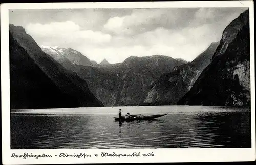 Ak Oberbayern, Königssee, Blick vom Malerwinkel, Boot