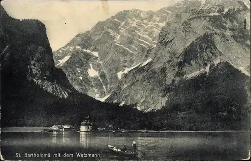 Ak Sankt Bartholomä Schönau am Königssee, Watzmann, Boot