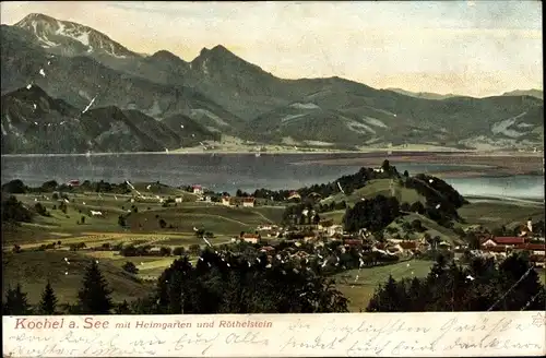 Ak Kochel am See Oberbayern, Panorama, Heimgarten, Röthelstein