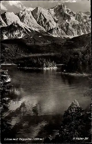 Ak Grainau in Oberbayern, Eibsee, Zugspitze, Panorama