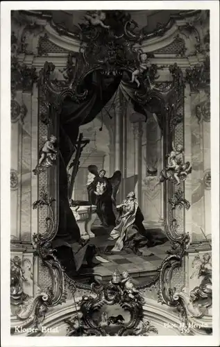 Ak Ettal Oberbayern, Kloster, Benediktinerabtei, Historisches Gemälde von Kaiser Ludwig der Bayer