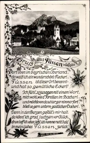 Ak Füssen im Ostallgäu, Ortsansicht, Gedicht