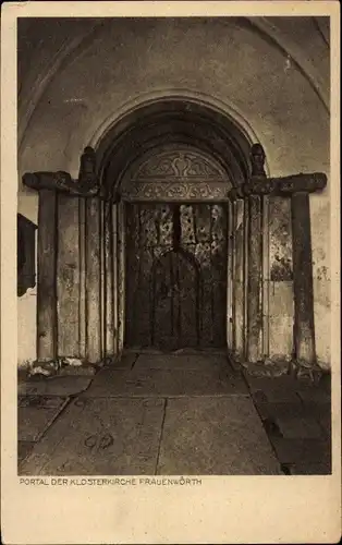 Ak Frauenchiemsee Fraueninsel Chiemsee Oberbayern, Kloster Frauenwörth, Klosterkirche, Portal