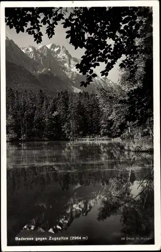 Ak Grainau in Oberbayern, Badersee, Zugspitze