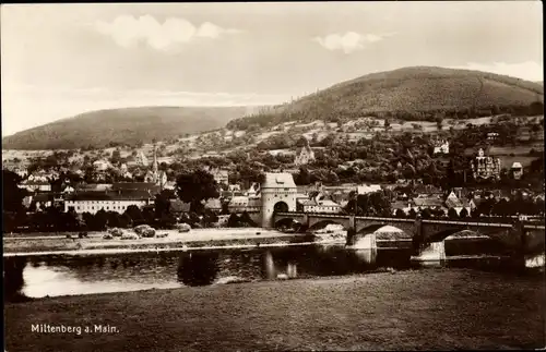 Ak Miltenberg am Main Unterfranken, Blick auf den Ort, Stadttor, Brücke