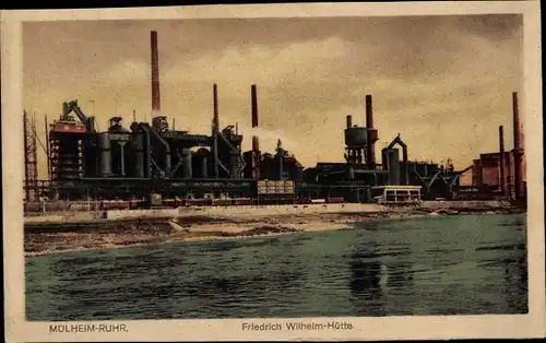 Ak Mülheim an der Ruhr, Blick auf die Friedrich Wilhelm Hütte, Schornsteine