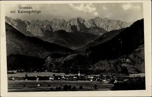 Ak Grassau in Oberbayern, Ortspanorama, Kaisergebirge