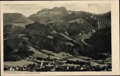 Ak Niederaschau Aschau im Chiemgau Oberbayern, Blick auf den Ort mit Kampenwand