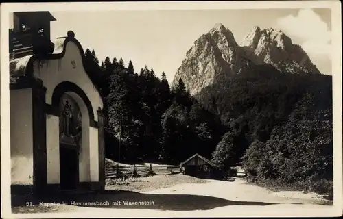 Ak Hammersbach Grainau, Kapelle mit Waxenstein