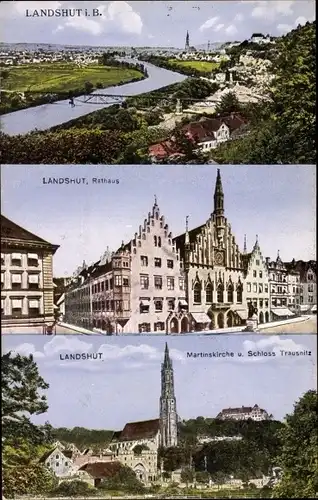 Ak Landshut in Niederbayern, Ortspanorama, Rathaus, Schloss Trausnitz