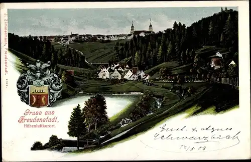 Litho Freudenstadt im Nordschwarzwald, Panorama, Wappen