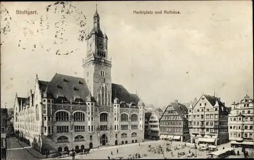 Ak Stuttgart in Württemberg, Marktplatz, Rathaus