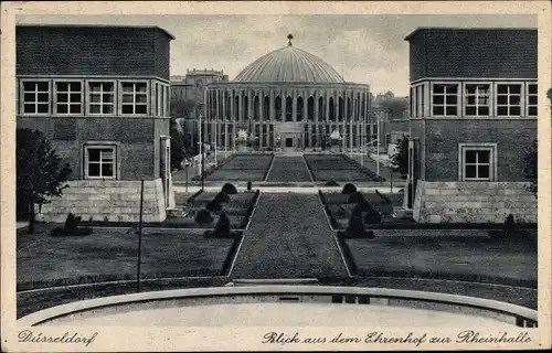 Ak Düsseldorf am Rhein, Blick aus dem Ehrenhof zur Rheinhalle