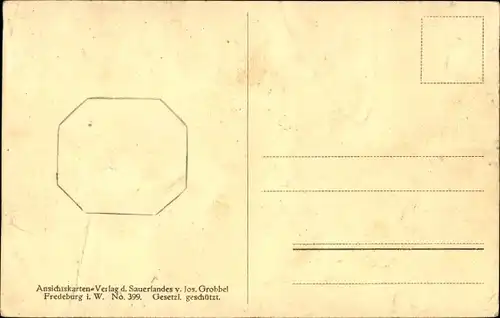 Ak Assinghausen Olsberg im Sauerland, Grimmedenkmal, Fachwerkaus