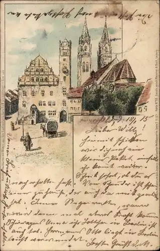 Künstler Ak Oschatz in Sachsen, Marktplatz