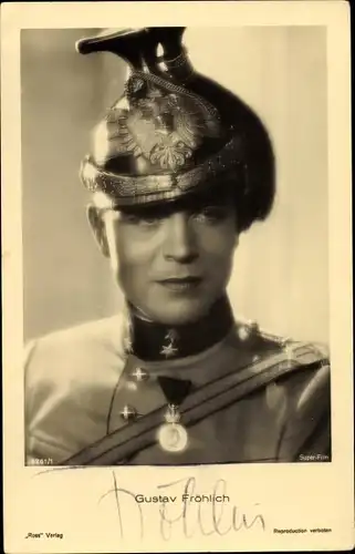 Ak Schauspieler Gustav Fröhlich, Portrait in Uniform, Filmkostüm, Autogramm