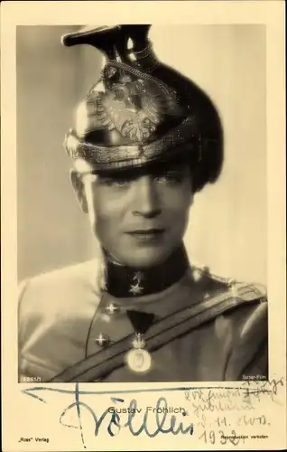 Ak Schauspieler Gustav Fröhlich, Portrait in Uniform, Filmkostüm, Autogramm