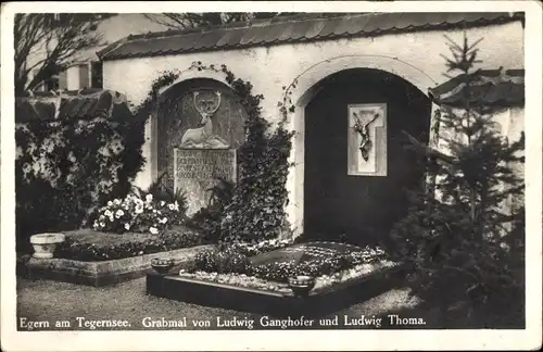 Ak Rottach Egern in Oberbayern, Grabmal von Ludwig Ganghofer und Ludwig Thoma