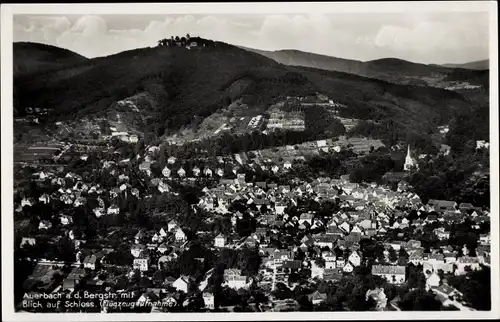 Ak Auerbach Bensheim an der Bergstraße in Hessen, Panorama, Schloss, Fliegeraufnahme