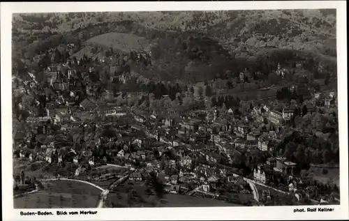 Ak Baden Baden am Schwarzwald, Blick vom Aussichtsturm auf dem Merkur