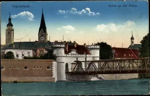 Ak Ingolstadt an der Donau Oberbayern, an der Donau, Brücke, Tor