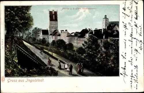 Ak Ingolstadt an der Donau Oberbayern, an der alten Stadtmauer