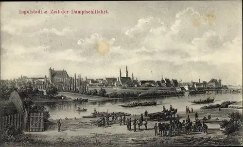 Ak Ingolstadt an der Donau Oberbayern, z. Zeit der Dampfschifffahrt