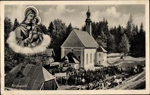 Ak Kirchwald Nußdorf am Inn Oberbayern, Wallfahrtskirche, Prozession, Gnadenbild