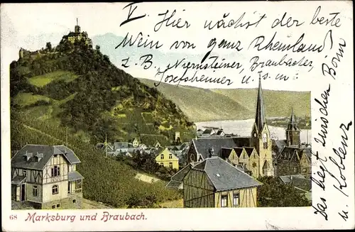 Ak Braubach am Rhein, Marksburg und Ort