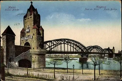 Ak Mainz am Rhein, Kaiserbrücke Mainz-Wiesbaden