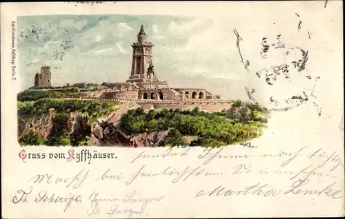 Litho Steinthaleben Kyffhäuserland in Thüringen, Kyffhäuser, Kaiser Wilhelm Denkmal