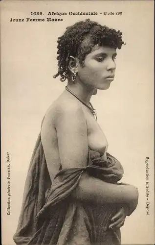 Ak Afrique Occidentale, Etude 290, Jeune Femme Maure, barbusige Frau
