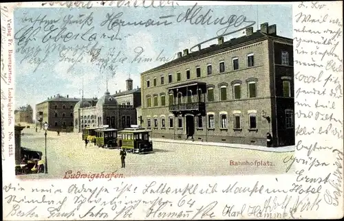 Ak Ludwigshafen am Rhein, Bahnhofplatz, Straßenbahn