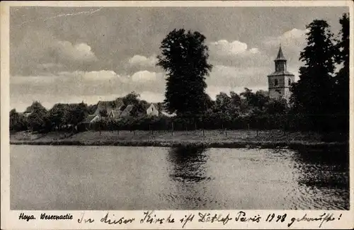 Ak Hoya an der Weser, Weserpartie an der Kirche