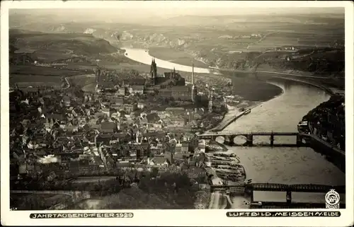 Ak Meißen an der Elbe, Jahrtausenfeier 1929, Stadtansicht, Fliegeraufnahme