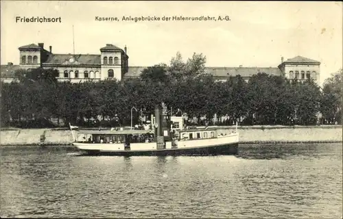 Ak Friedrichsort Kiel, Kaserne, Anlegebrücke der Hafenrundfahrt AG