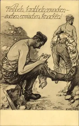 Künstler Ak Kurzweg, Kribbeln, krabbeln, zwacken, deutsche Soldaten fangen Läuse