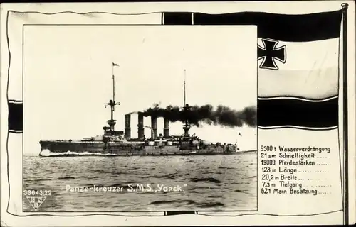 Passepartout Ak Deutsches Kriegsschiff, SMS Yorck, Panzerkreuzer, Kaiserliche Marine
